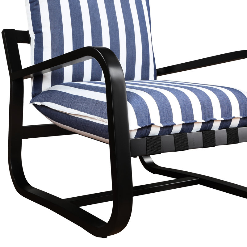 Fauteuil à rayures bleues et blanches, structure en métal, coussins réversibles détachables pour une utilisation à l'intérieur et à l'extérieur - utilisation confortable
