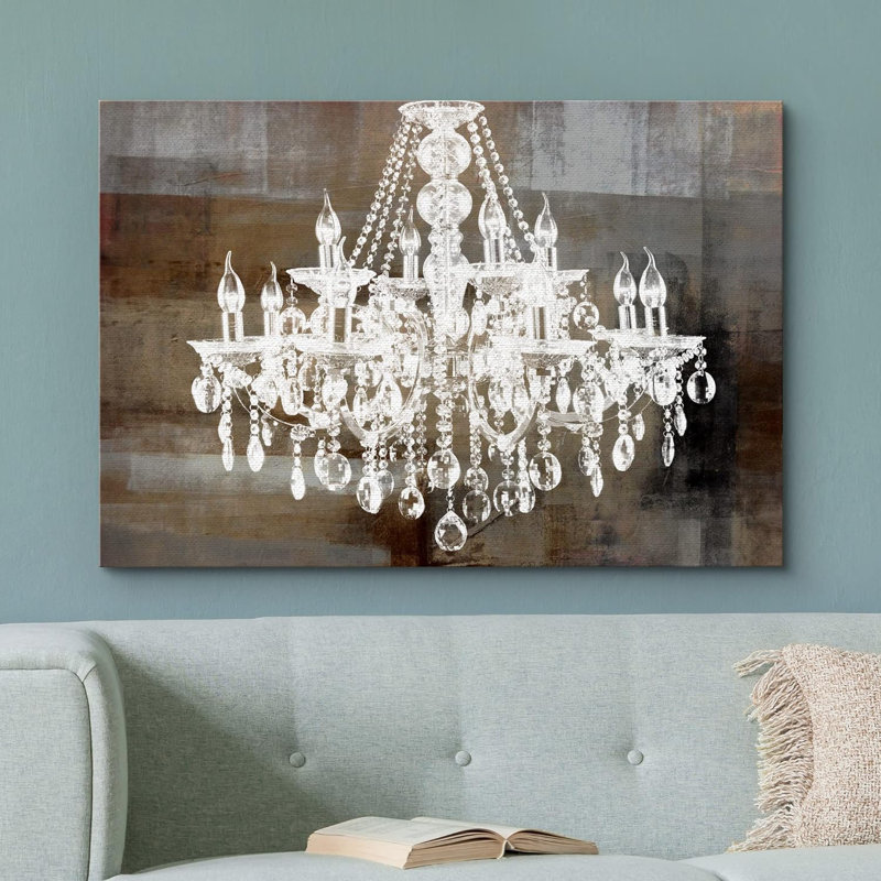 «Glam Crystal Chandelier Silhouette» sur toile de fond abstraite, reproduction d'art sur toile, H 32 po x l 48 po x 1,5 po
