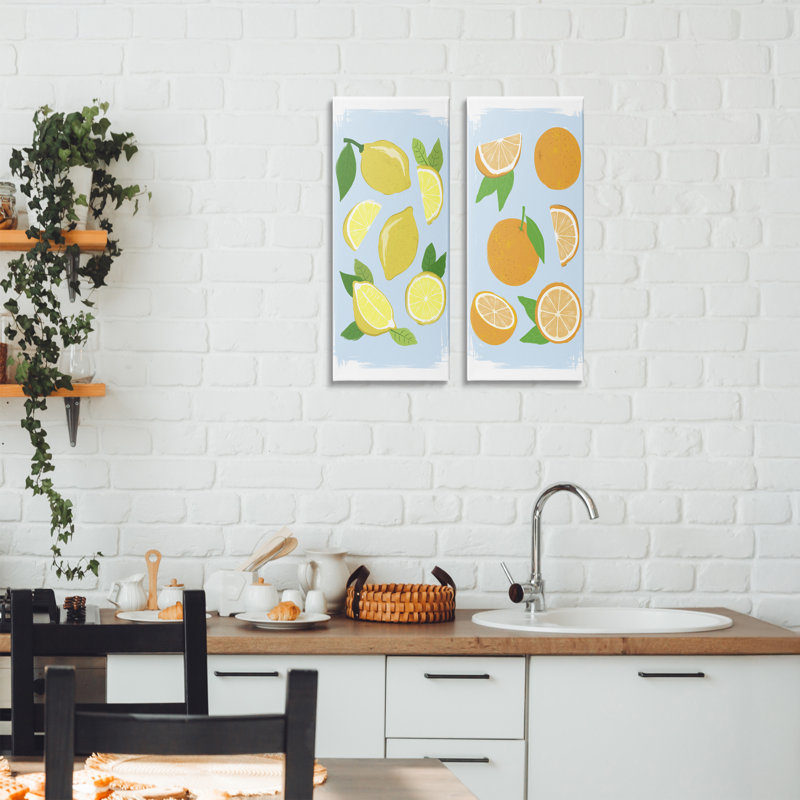 Ensemble de 2 toiles pastel aux agrumes d'été, design par Martina Pavlova, H 24 po x l 10 po