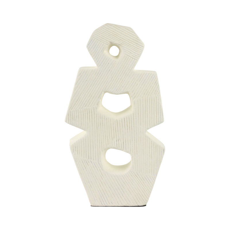 Modern Glam Pottery & Terracotta Abstract Sculpture with Textured Geometric Design., 18" H x 9" W x 9" D