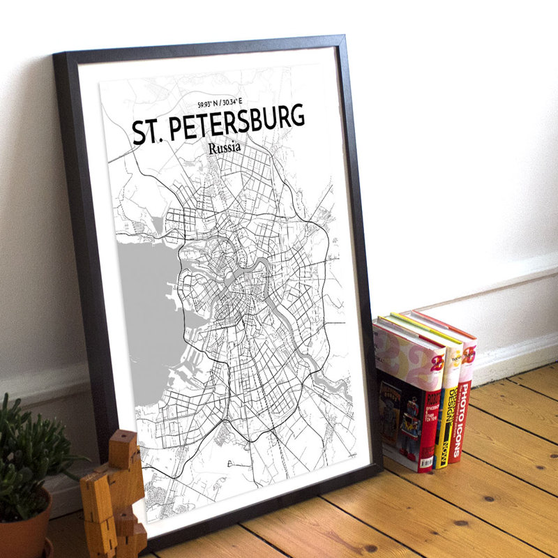 St. Petersburg City Map - No Frame Print, 70cm H x 50cm W x 0.13cm D