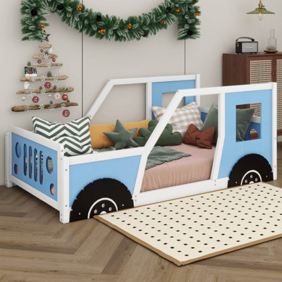 Twin Size Classic Car-Shaped Platform Bed With Wheels