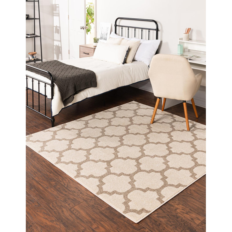 Tapis beige / brun clair Molly Geomertric, Carré 6 pi 1 po