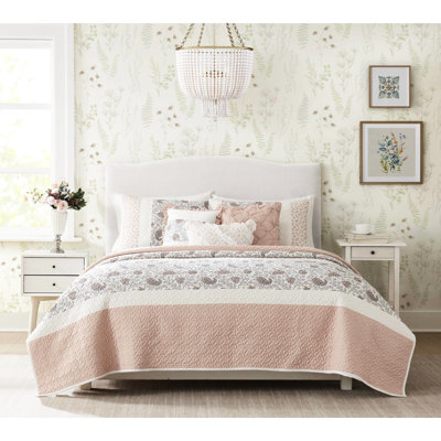6 Piece Quilt , Blush, King/ King Size, Cotton , Reversible With Pillow Gatherings Blush Piece, Extras