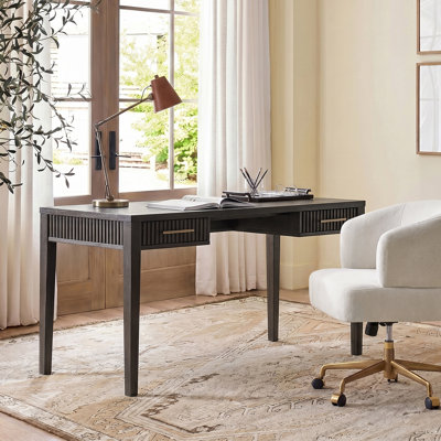 Olivine 60"W Modern Fluted Solid Wood Desk with Charging Station and 2 Drawers