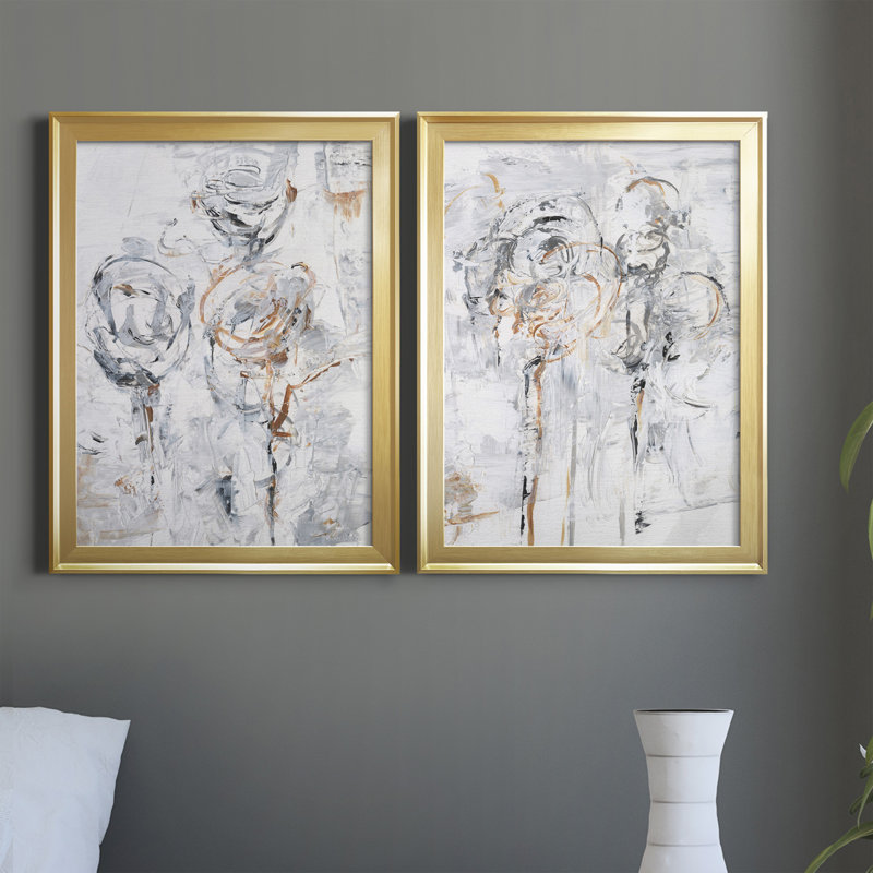 «Spring Wildflowers I», ensemble de 2 peintures sur toile encadrées, H 36,5 po x l 53 po x P 1 po, Or