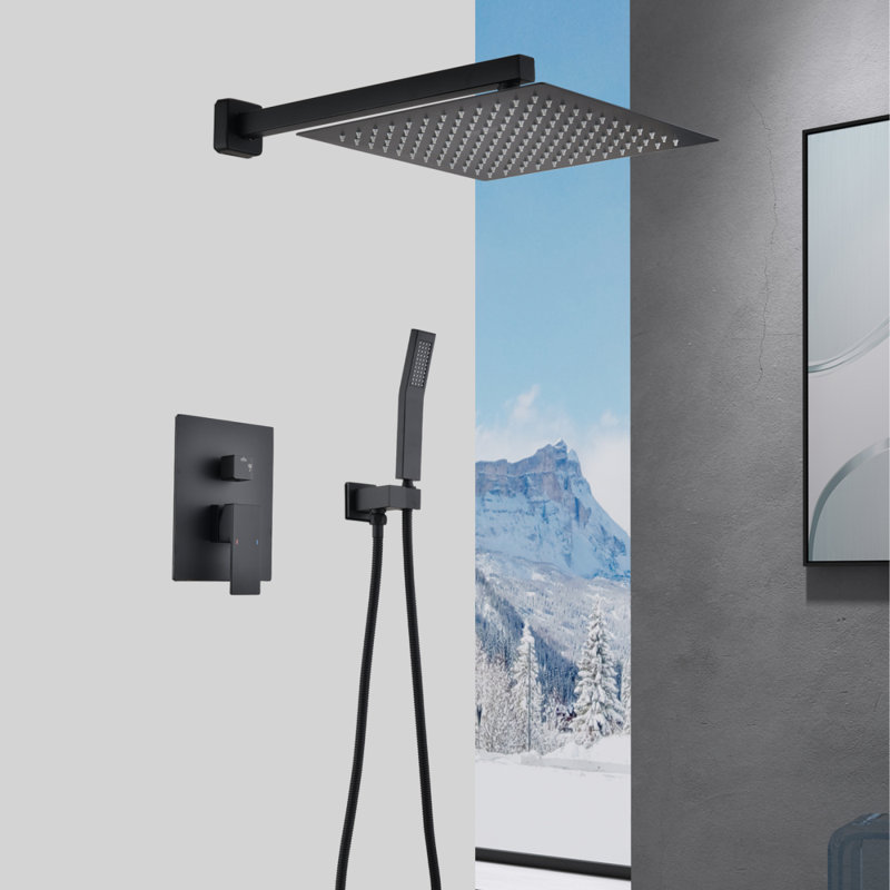 12" Rain Shower Head Systems Wall Mounted Shower, Matte Black