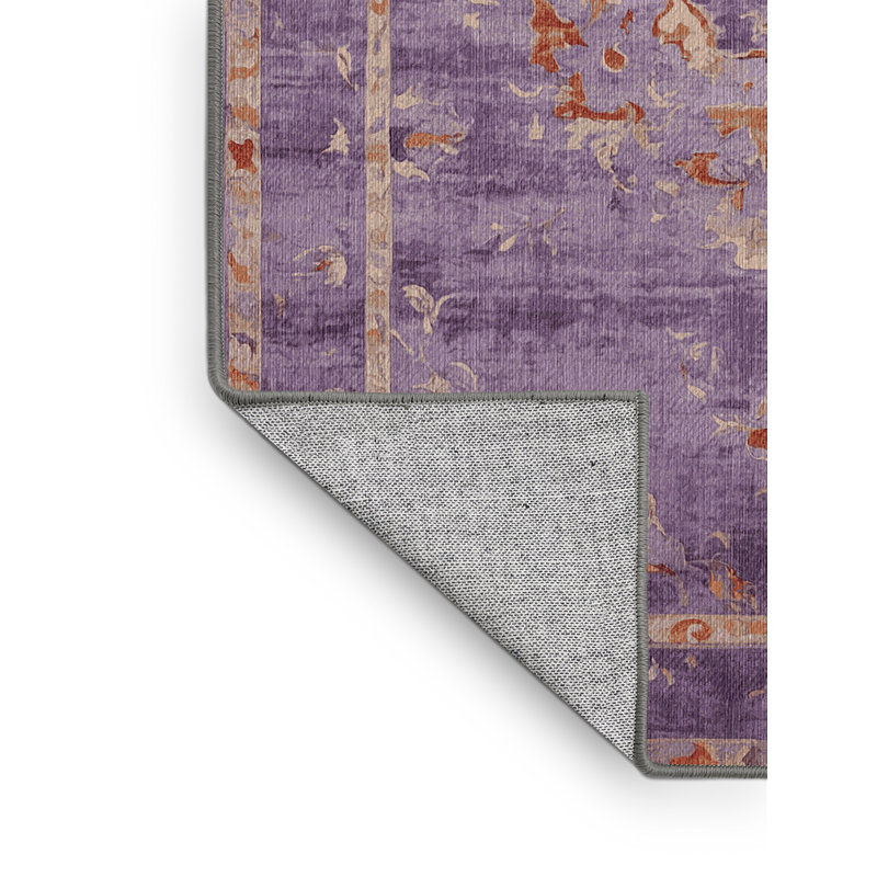 Machine Washable Purple Area Rug, Rectangle 4' x 6'