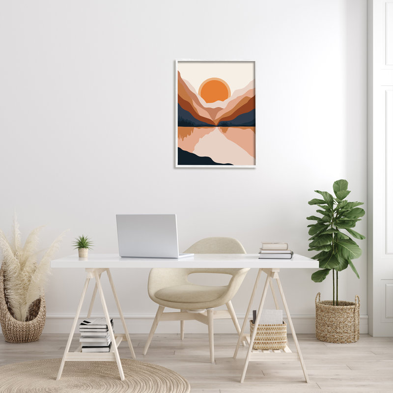 Lever de soleil orange vibrant, H 30 po x l 24 po, Giclée encadrée blanc bord de mer