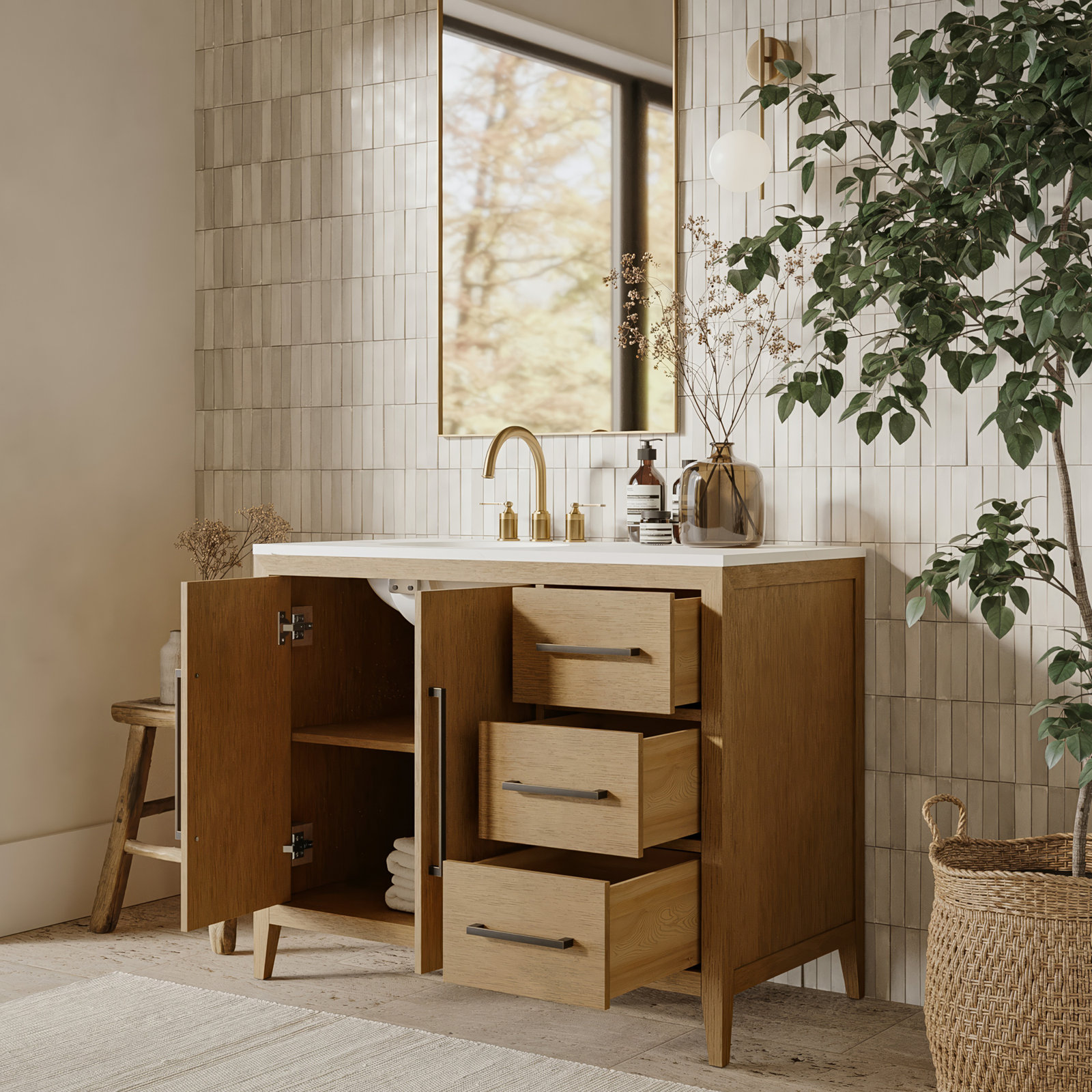 Alsup 42'' Single Bathroom Vanity, Wire Brushed Oak