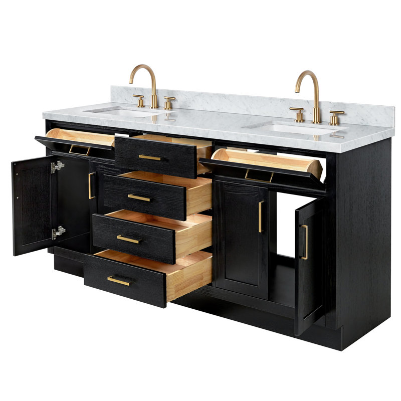 ARIEL HEPBURN 73 IN DOUBLE RECTANGLE SINK VANITY 1,5 IN, Rectangular, Black Oak, 73"