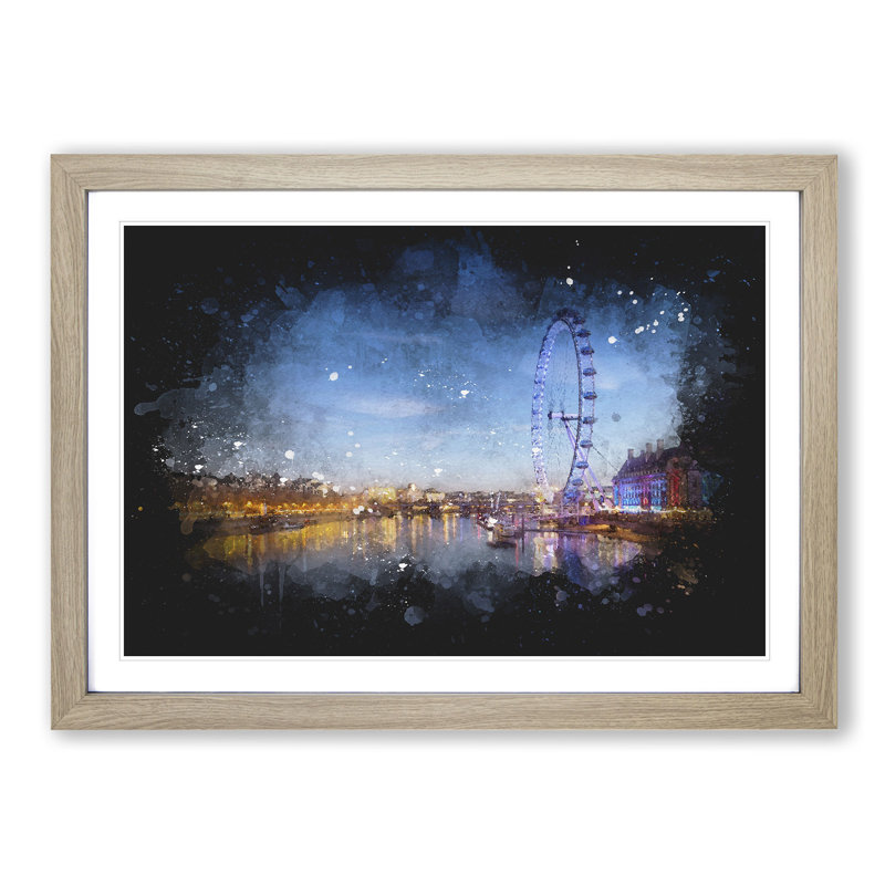 The London Eye & Thames River - Single Picture Frame Print on MDF, Oak Framed, 24cm H x 33cm W x 2cm D