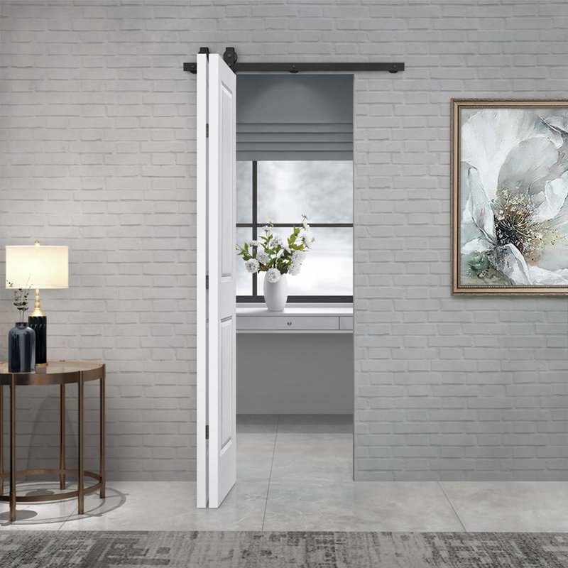 Porte de grange à 2 panneaux en panneau de fibres à densité moyenne apprêté 24 po x 80 po avec quincaillerie coulissante | Idée de cadeau