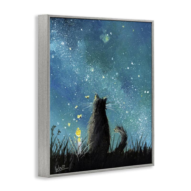 Chat regardant des étoiles, estampe numérique encadrée par Ronald West be-842, Estampe numérique Farmhouse, H 20 po x l 16 po