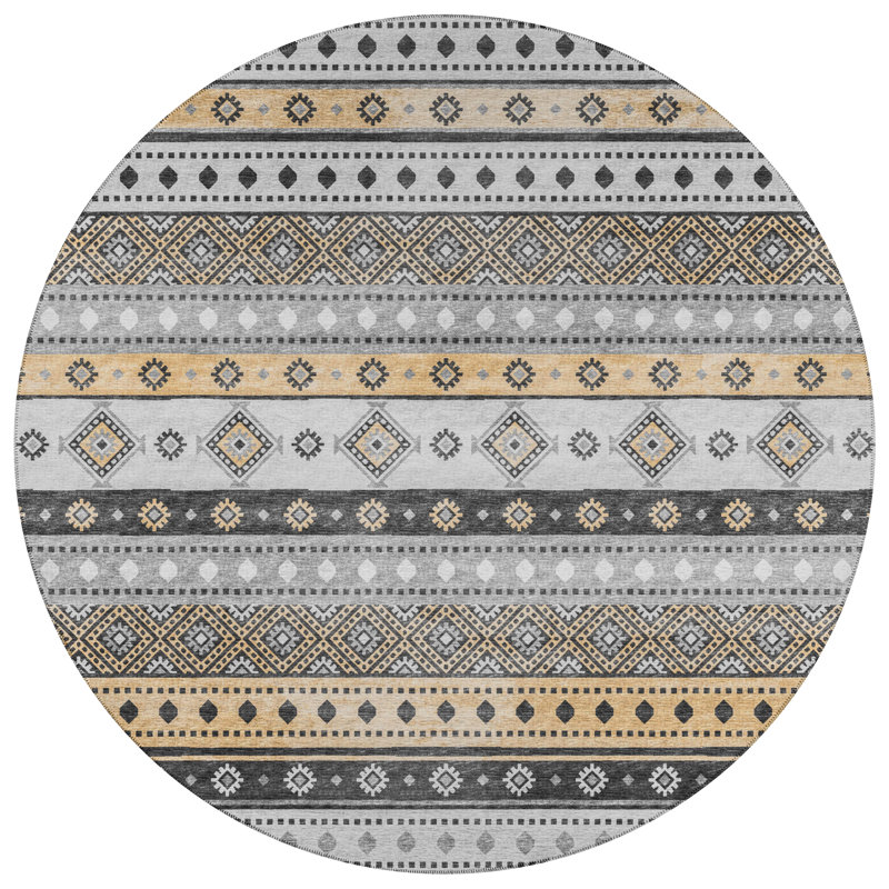 Tapis gris / jaune / mauve Anayssa, Rond 8 pi