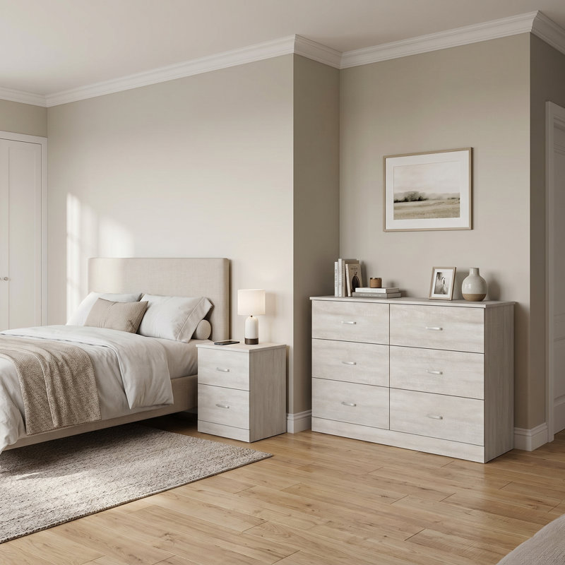 Allyannah 2-Piece Manufactured Wood Dresser and Nightstand Set, Dusty Gray Oak