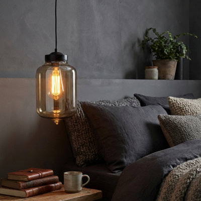 Luminaire suspendu industriel en verre ambré 1 lumière