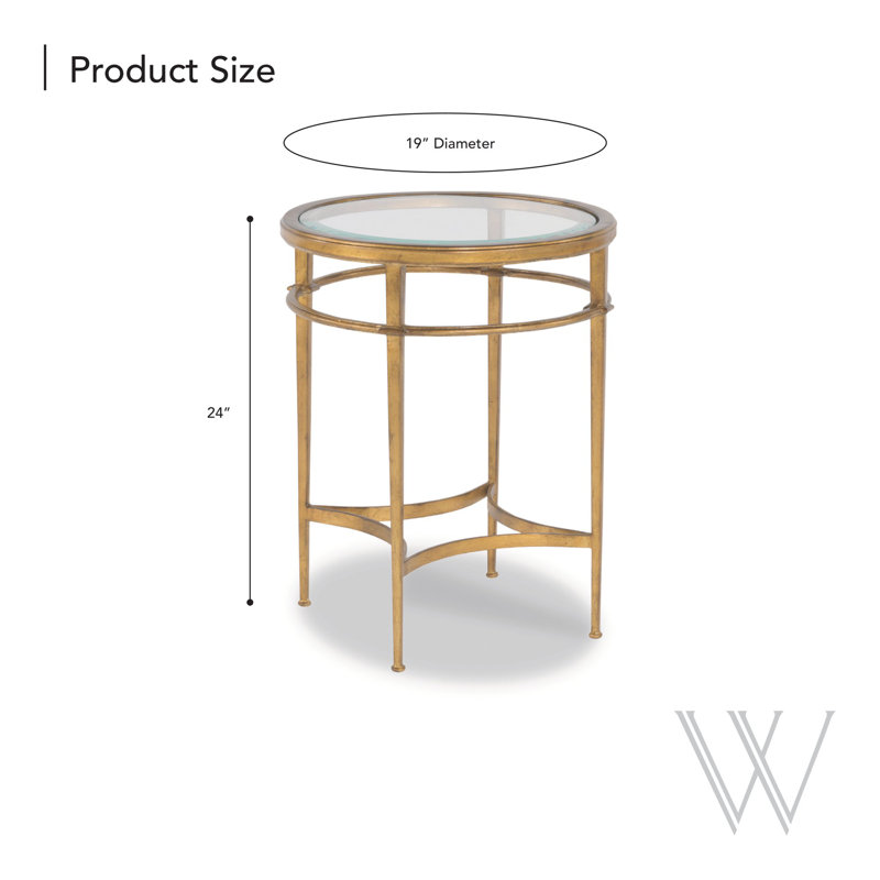 Madeline Glass Top End Table, Gold, 24"H x 19"W