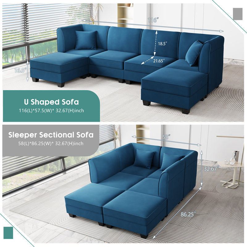 Emmett Upholstered U-Shaped Sectional Reversible, Blue
