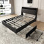 Structure de lit double avec tête de lit, prises de courant et rangement, fabrication en métal, bruit, noir, sans sommier, élégance pour la chambre à coucher, bruit en métal, besoin de ressort, décoration-673998081-673998082