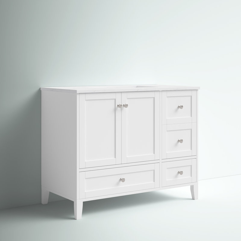 Selma 42'' Single Bathroom Vanity with Engineered Marble Top, White