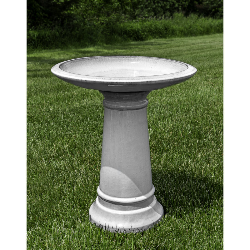 Ceramic Fountain Birdbath, Antique White