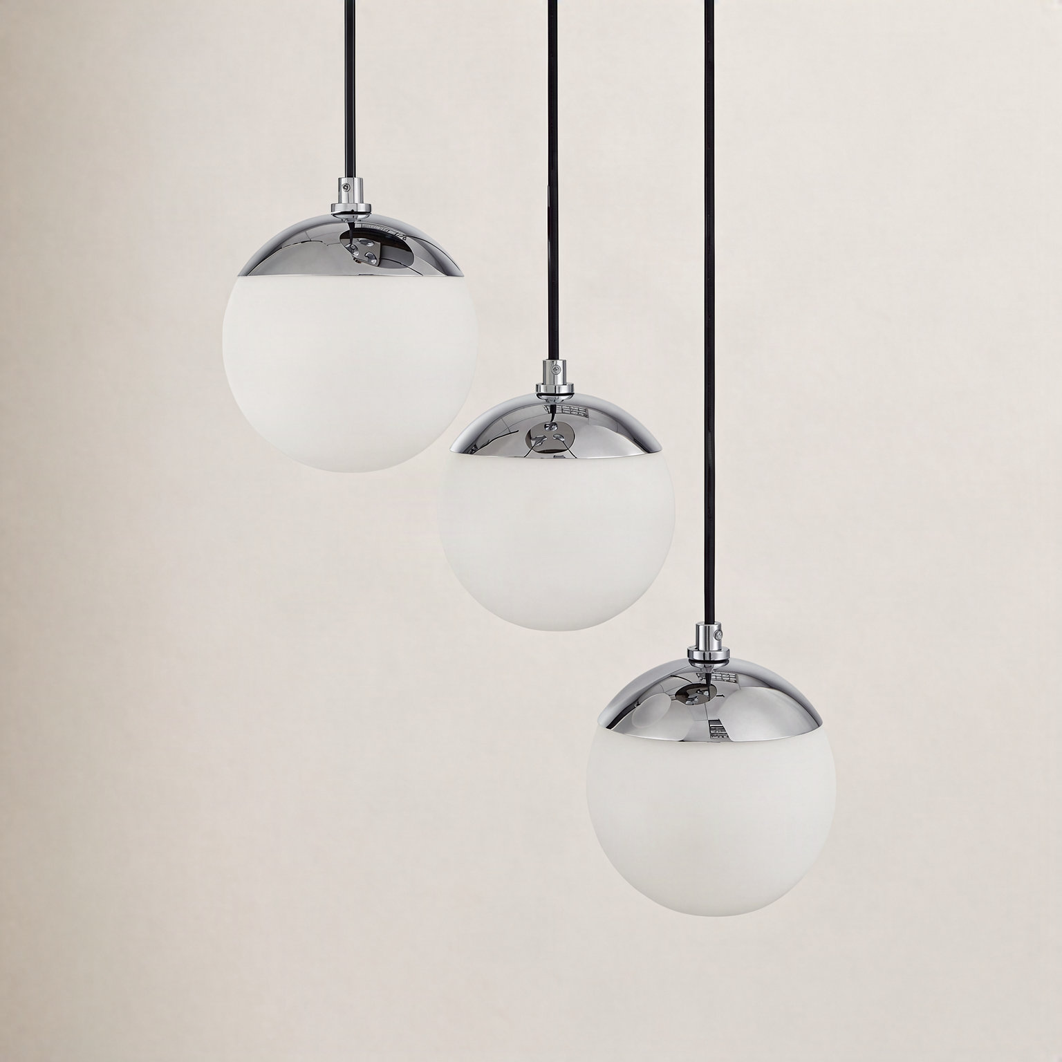 Richardson 3 Light Glass Dimmable Pendant, Chrome