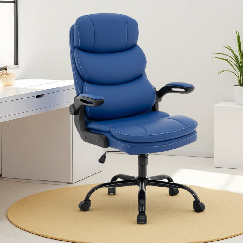 Aime Ergonomic Office Chair High Back With Lumbar Support, Pu Leather Executive Desk Chair,computer Gaming Chair, Blue