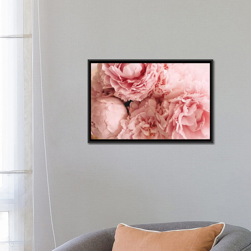 «Blush Peony», impression sur toile, H 18 po x l 26 po x P 1,5 po, Toile avec cadre noir, Pas de tapis