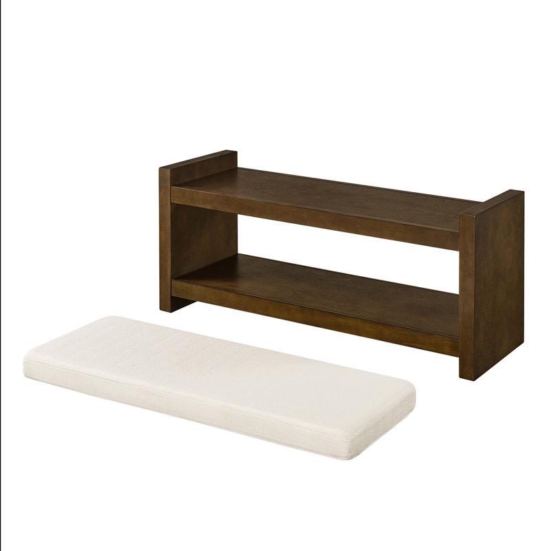 40" Accent Bench with Lower Shelf Shoe Rack, Padded Seating Bench for Living Room, Modern Compact Bed End Bench with Storage for Bedroom Seating, Removable Cushion, 40"W