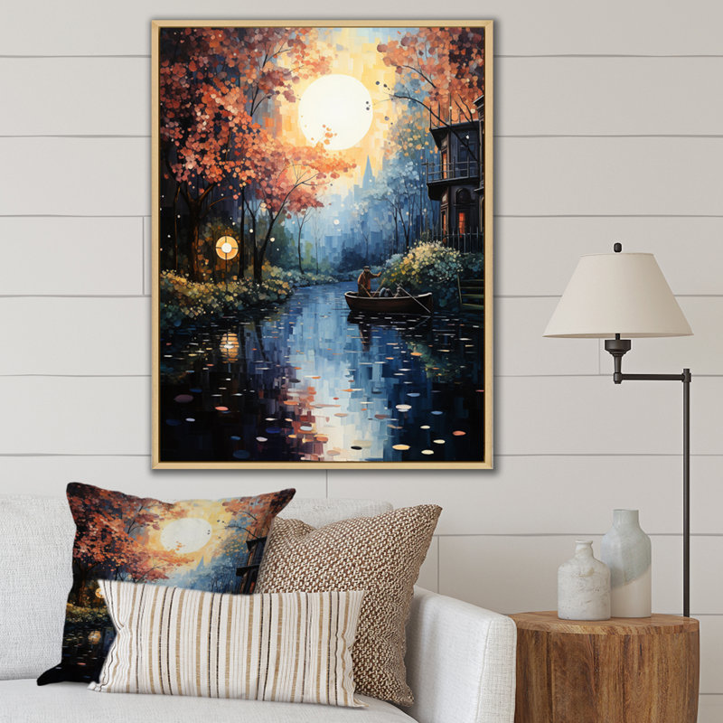 Sempronius, canal jaune, fantaisie pointillisme - impression, H 44 po x l 34 po x P 1,5 po, Cadre naturel flottant