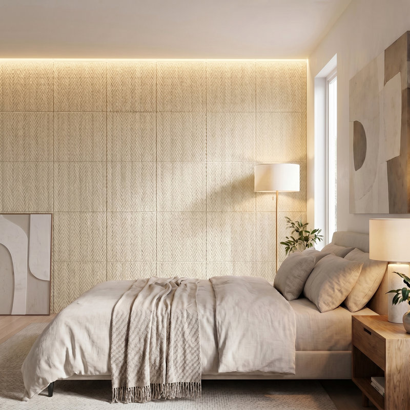 Panneau mural 3D en pierre véritable 23,6 po x 23,6 po (paquet de 8), Tissé, Calcaire chaud