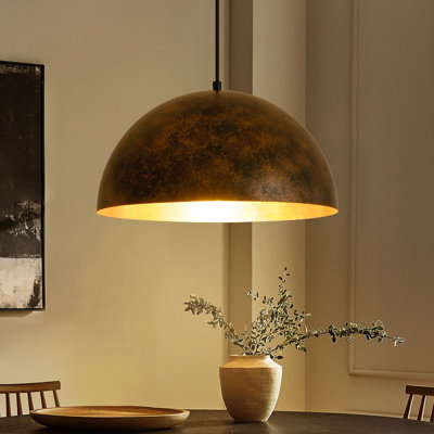 Luminaire suspendu en forme de dôme en métal 1 lumière Rusty Industrial