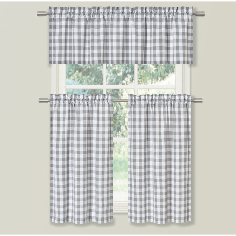 Phoenix Cotton Blend Plaid Tailored Window Valance, Gray