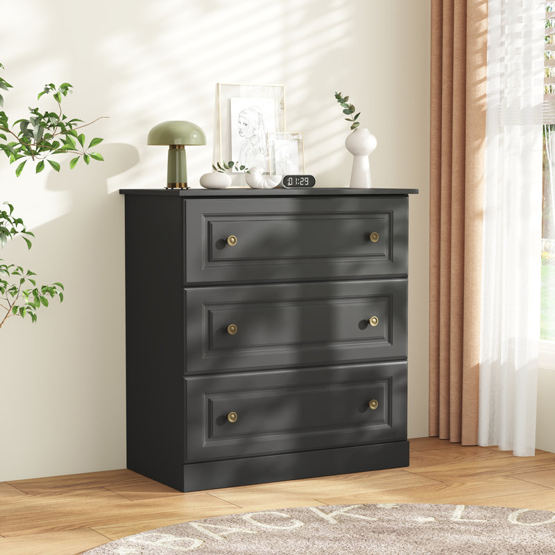 Commode 3 tiroirs l 29,5 po, commode à tiroirs, commode de rangement en bois pour le placard et le salon, noir, Noir