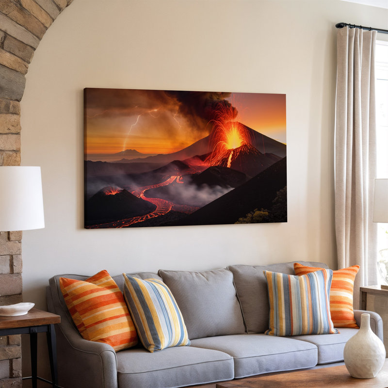 Toile, art dramatique volcanique qui domine la scène avec un imposant art mural, H 9 po x l 12 po