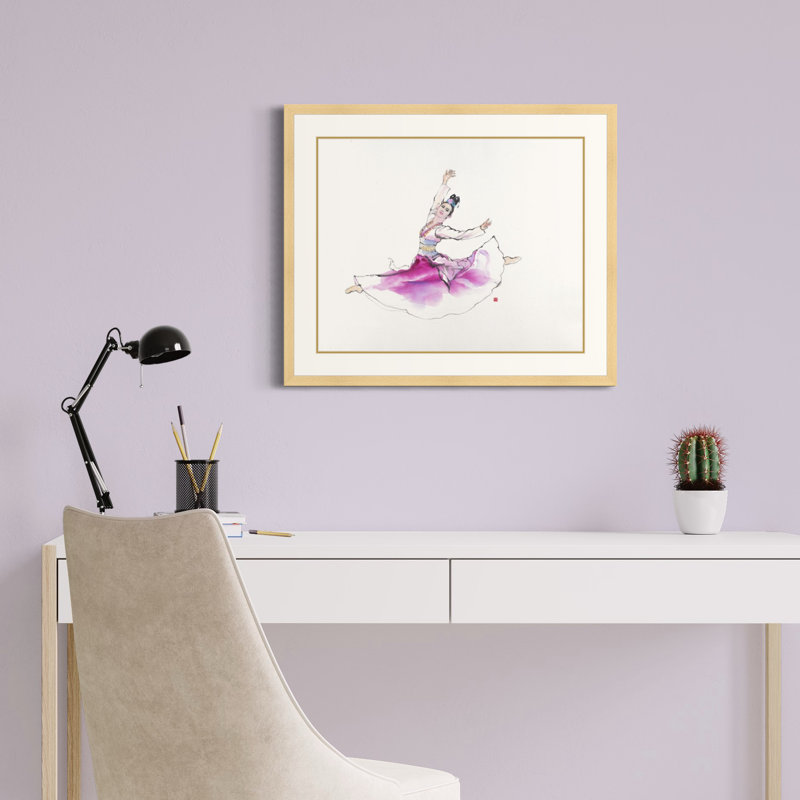 Graceful Dancer by Chen Xiaoping, 18" H x 21" W, Beige Framed