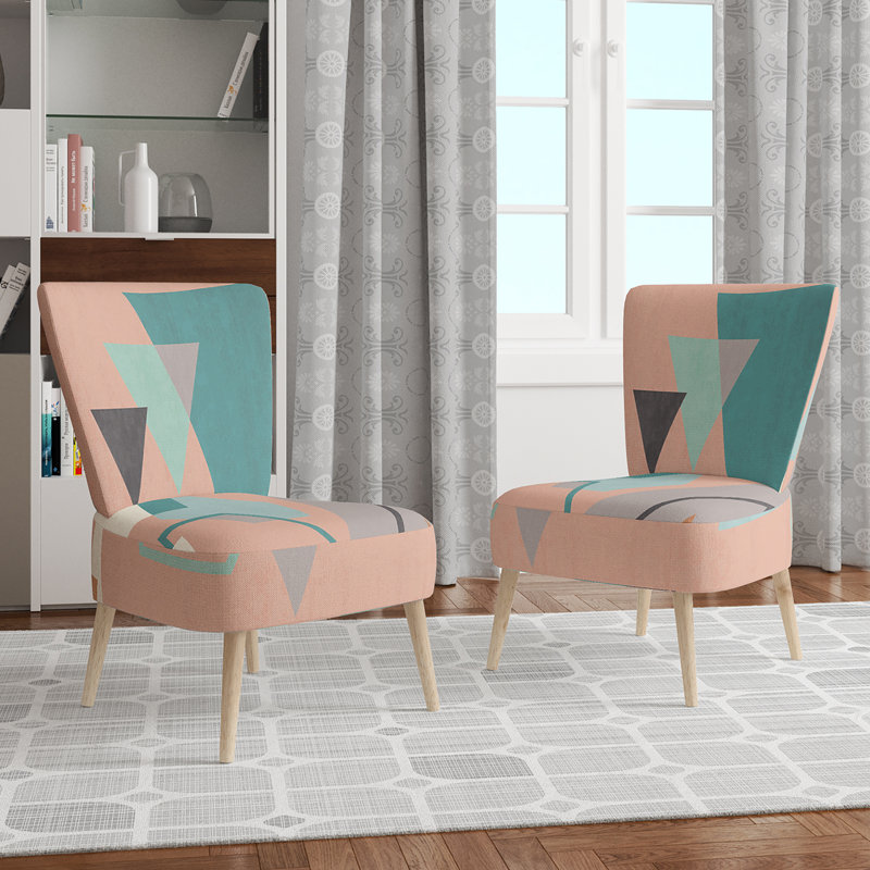 Upholstered Floral Side Chair - Modern floral Accent Chair, Geometric Pink Polyester Blend 2