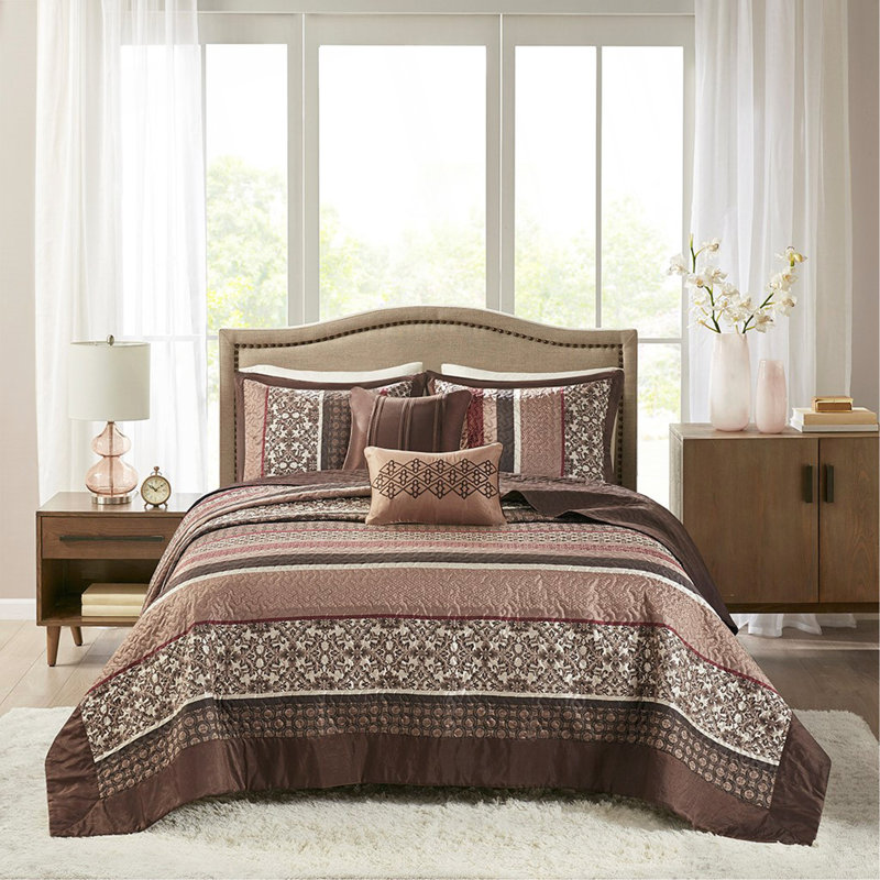 Ensemble de couvre-lit réversible 5 pièces en jacquard rouge