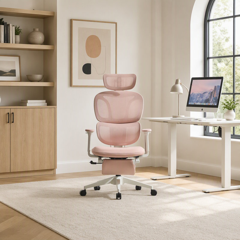 Chaise de bureau ergonomique avec repose-pieds, chaise d'ordinateur à dossier haut avec soutien lombaire dynamique, appui-tête 2D, accoudoirs 4D et assise en maille pour adultes