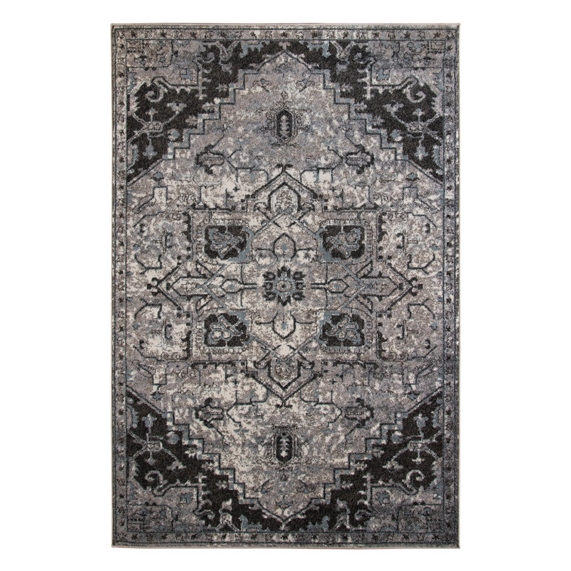 Tapis oriental noir et gris Honig, Rectangulaire 2 pi x 3 pi