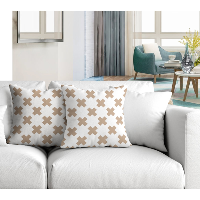 Oreiller carré intérieur / extérieur Saba Criss Cross, L 17 po x H 17 po, Beige