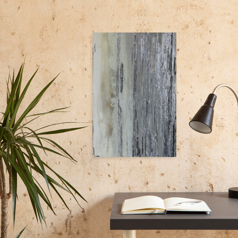 Hiver abstrait, art moderne contemporain, paysage océanique, H 24 po x l 16 po