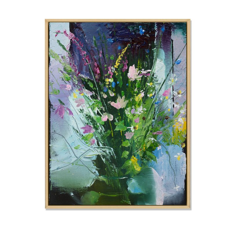 «Abstract Yellow and Green Flowers II», reproduction sur toile flottante