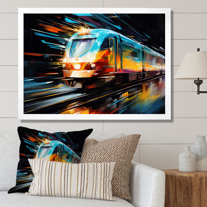 Abstracted Train Velocity - Transportation Canvas Wall Art, H 30 po x l 40 po x P 1,5 po, Cadre photo blanc