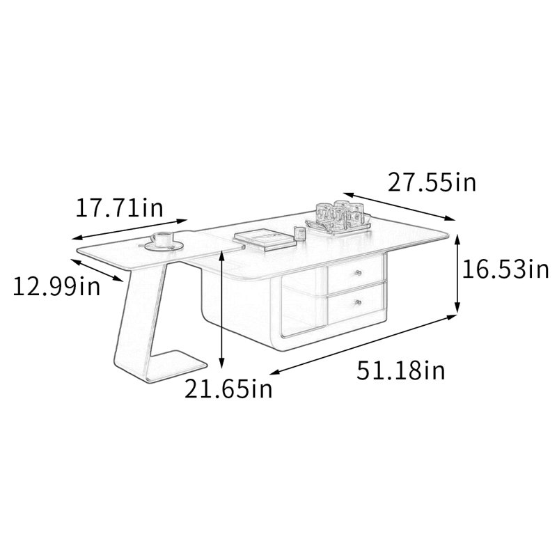 Simple Small Apartment Storage Coffee Table Set, Black, Black, 16.53" H x 51.18" L x 27.55" W