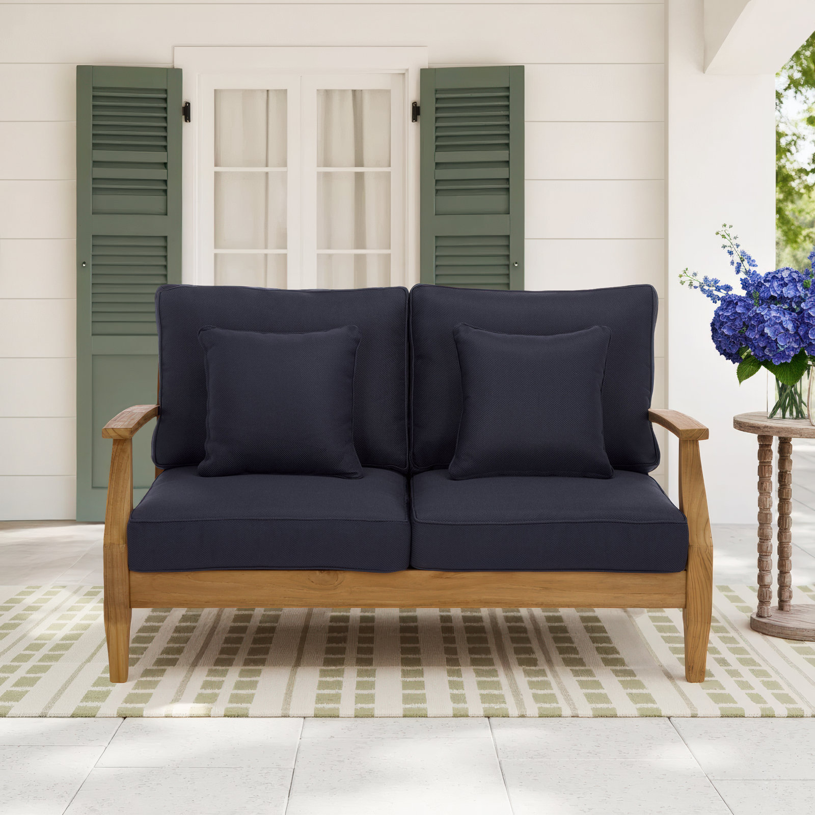 Clairmont Teakwood Patio Loveseat, Navy