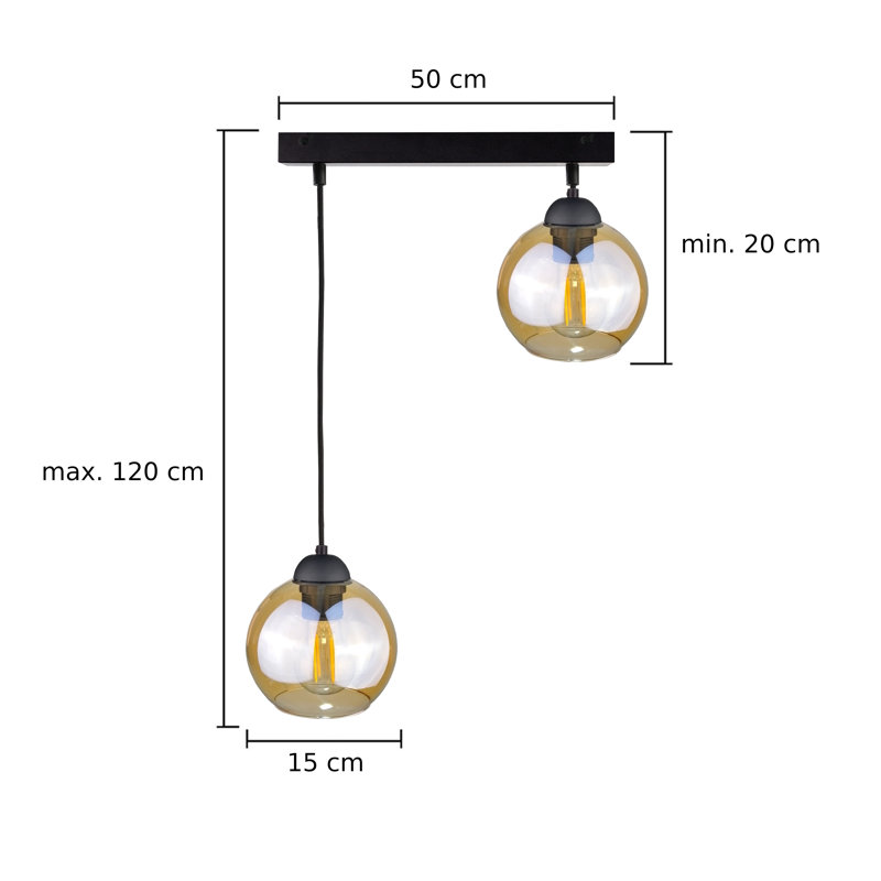 2 - Light Kitchen Island Pendant, Black