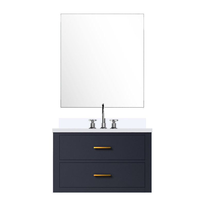 Meuble-lavabo bleu 30 po x 22 po, quartz blanc, 28 po Miroir et robinet 30 po x 22 po avec comptoir en quartz, Bleu