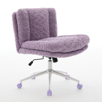 W26.4 Inch Wider Seat Office Chair,Artificial Rabbit Hair Home Office Chair With Metal Base,Adjustable Desk Chair Swivel Office Chair,Vanity Chair(Violet)